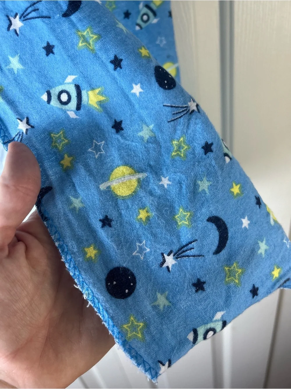 Kidgets Blue Outer Spaceship Baby Receiving Blanket Yellow Planets Stars Flannel